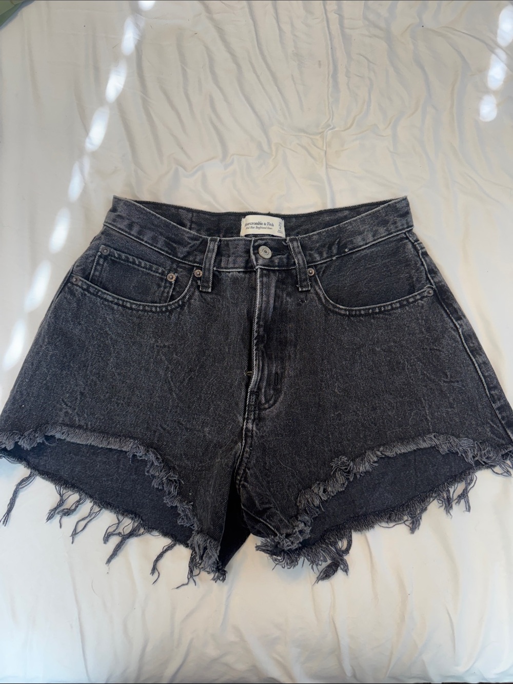Abercrombie & Fitch Women's Washed Black Frayed Denim Shorts